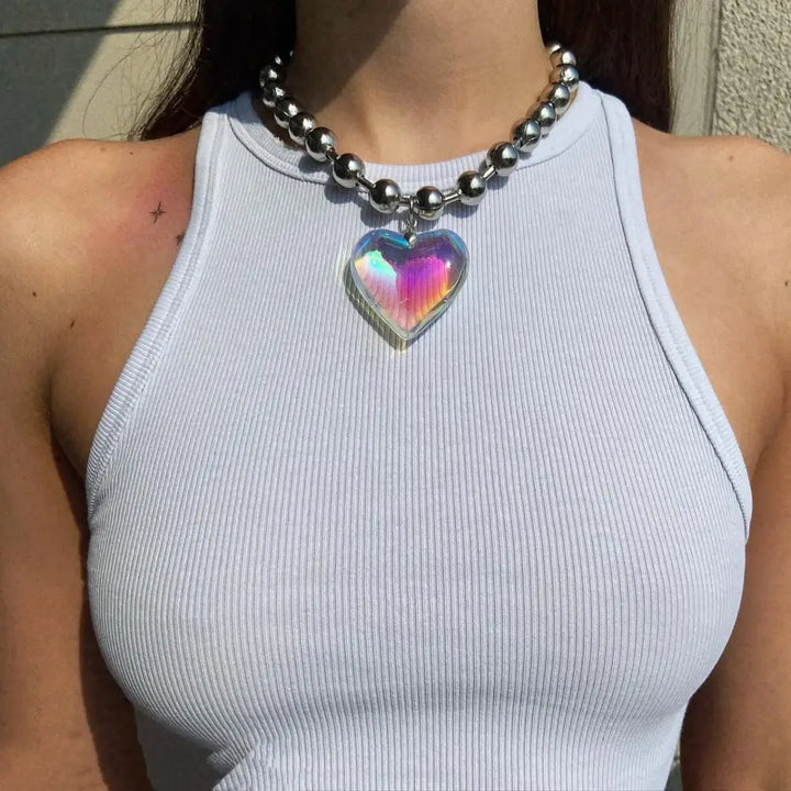 Jewelry colorful heart pendant necklace y2k - necklaces