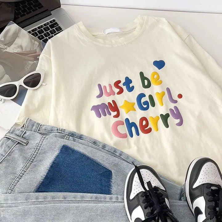 Y2k just be my girl cherry casual tee for effortless style