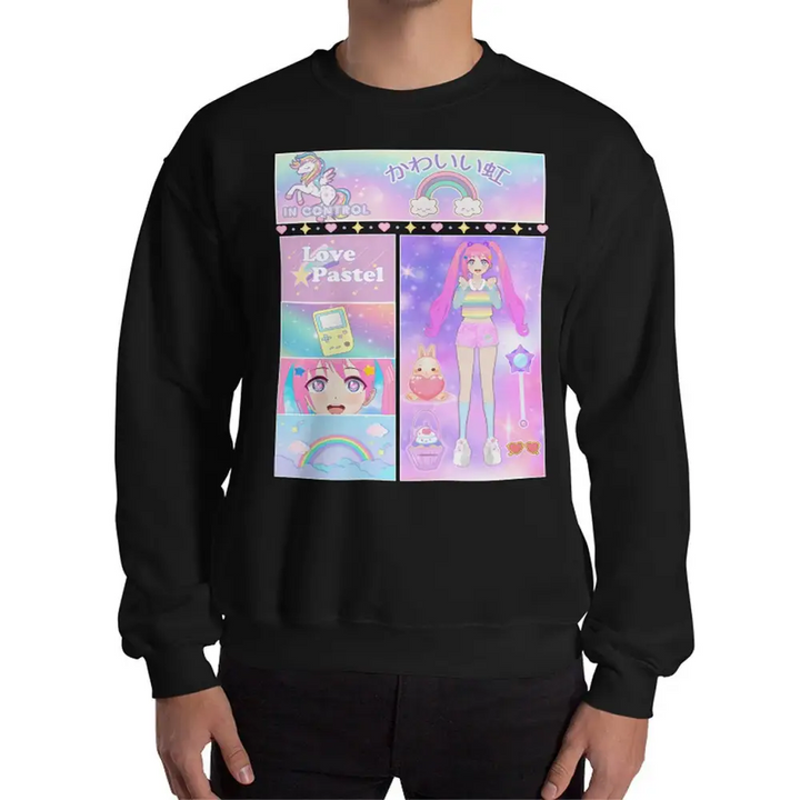 Kawaii aesthetic anime sweatshirt in cozy air-jet spun yarn - black / s