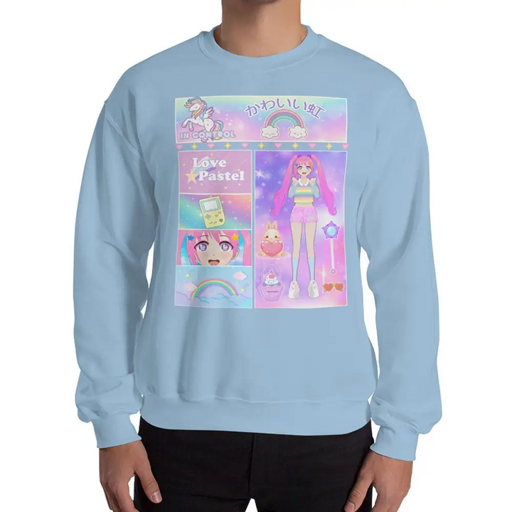 Kawaii aesthetic anime sweatshirt in cozy air-jet spun yarn - light blue / s