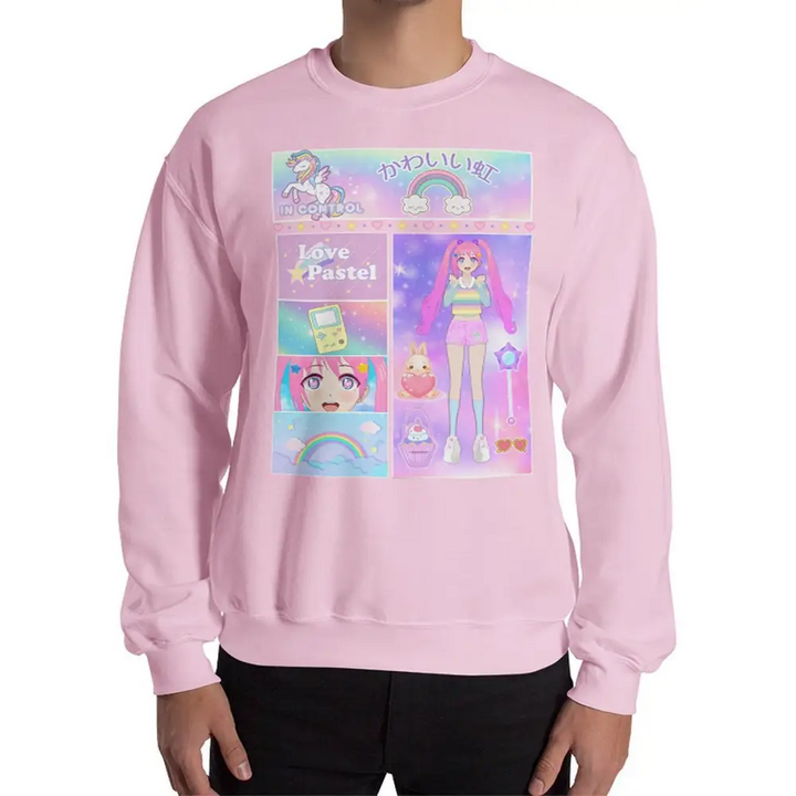 Kawaii aesthetic anime sweatshirt in cozy air-jet spun yarn - light pink / s