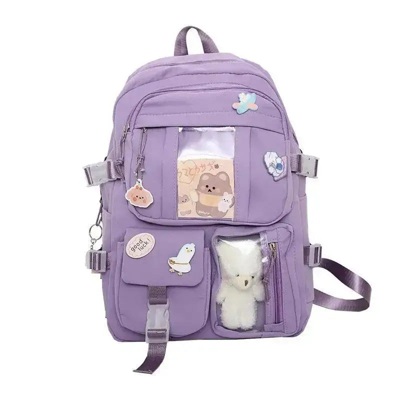 Kawaii backpack with interior slot pocket and cell phone - 16 inches / purple