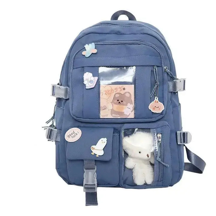 Kawaii backpack with interior slot pocket and cell phone - 16 inches / blue