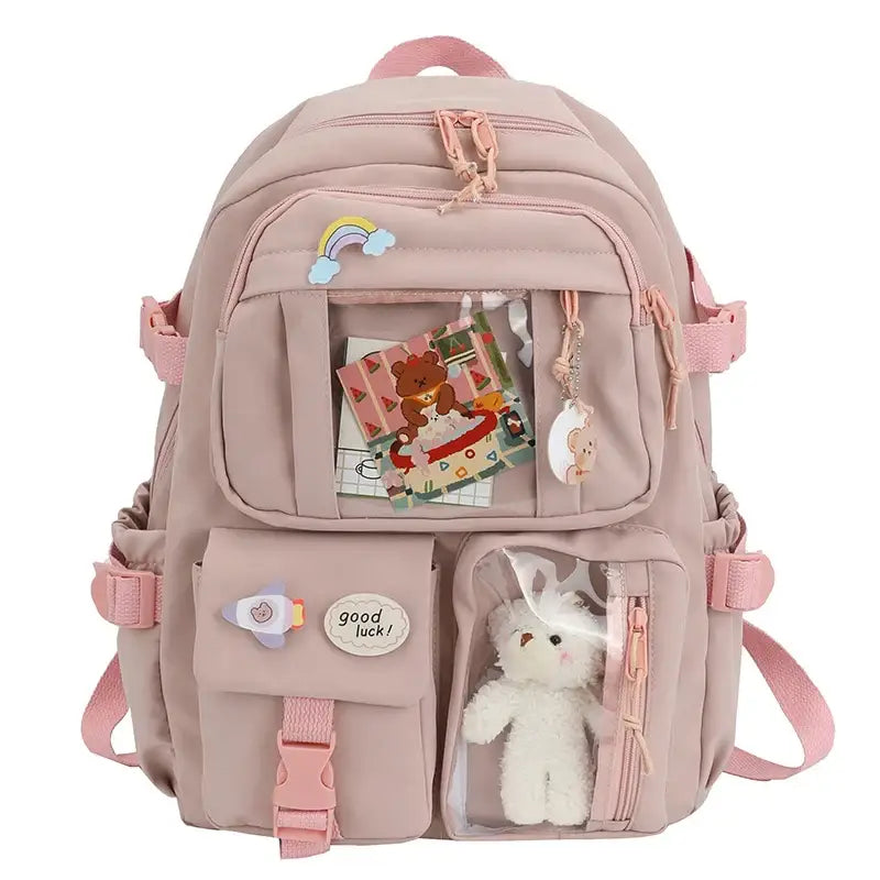 Kawaii backpack with interior slot pocket and cell phone