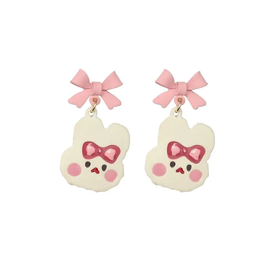 Kawaii bow bunny cartoon earrings for comfortable everyday wear - one size - accessories