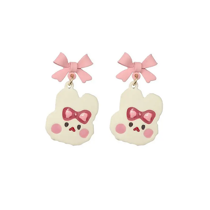 Kawaii bow bunny cartoon earrings for comfortable everyday wear - one size - accessories