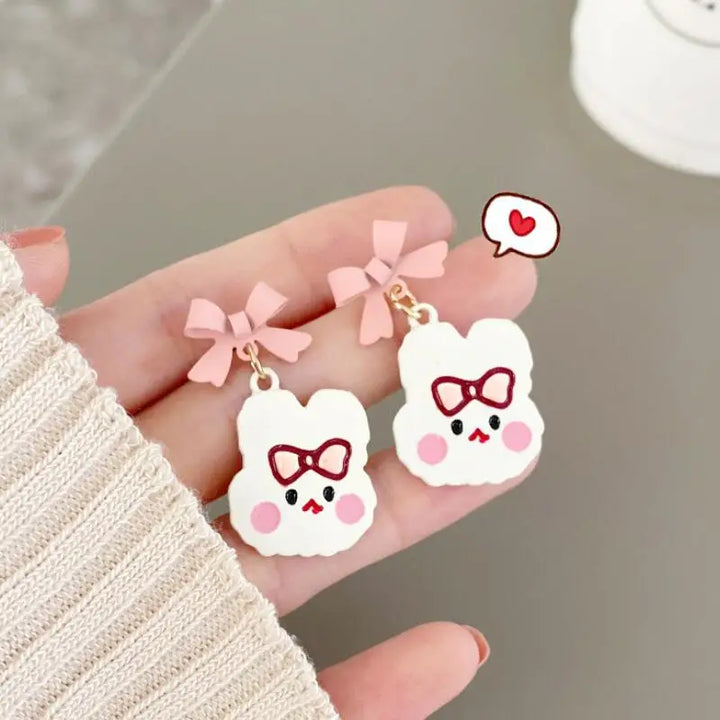 Kawaii bow bunny cartoon earrings for comfortable everyday wear - one size - accessories