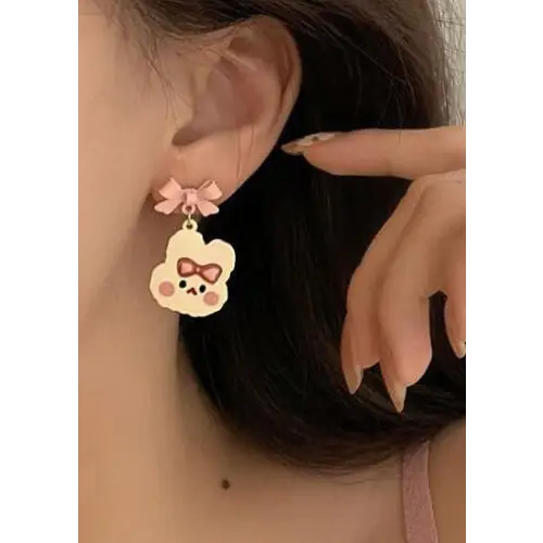 Kawaii bow bunny cartoon earrings for comfortable everyday wear - one size - accessories