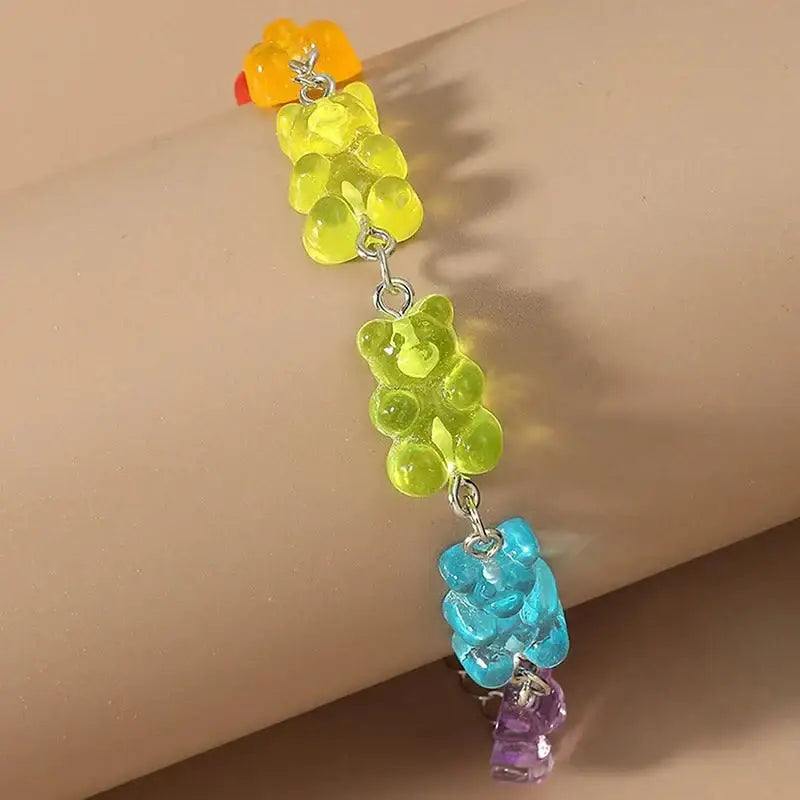 Y2k candy color bear shape women’s bracelet and necklace - one size