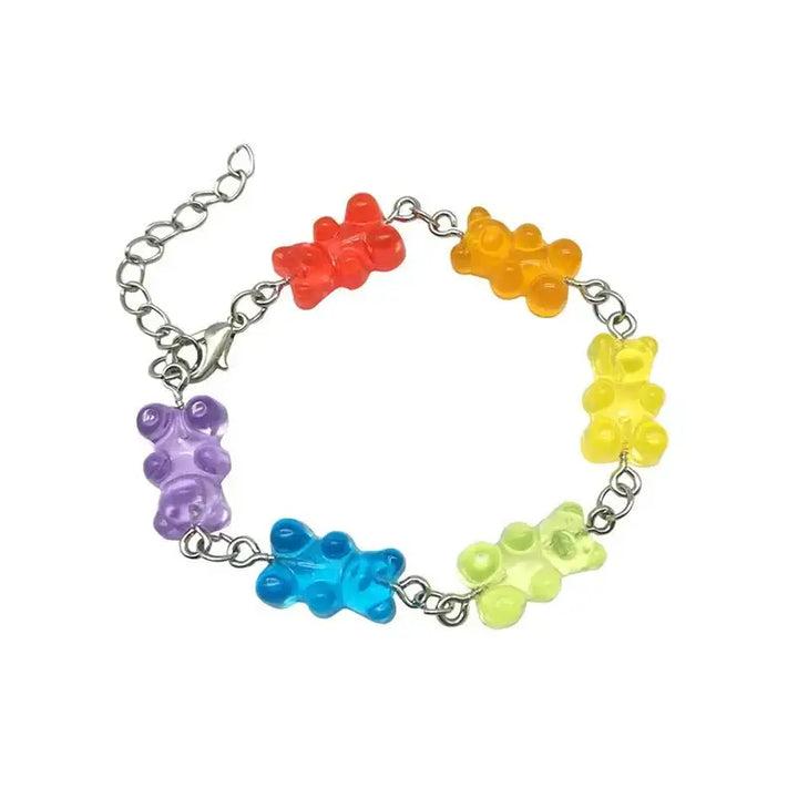 Y2k candy color bear shape women’s bracelet and necklace - one size