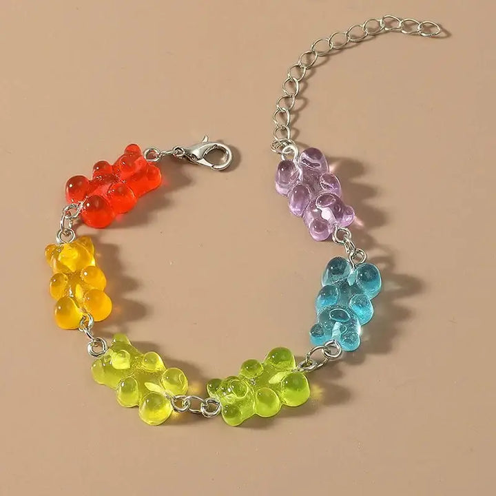 Y2k candy color bear shape women’s bracelet and necklace - one size