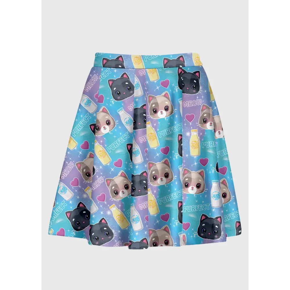 Kawaii cartoon cat skirt with adorable and milk patterns - s-l