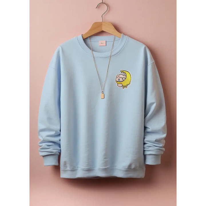 Kawaii cloud cartoon blue sweatshirt with melting moon design - s