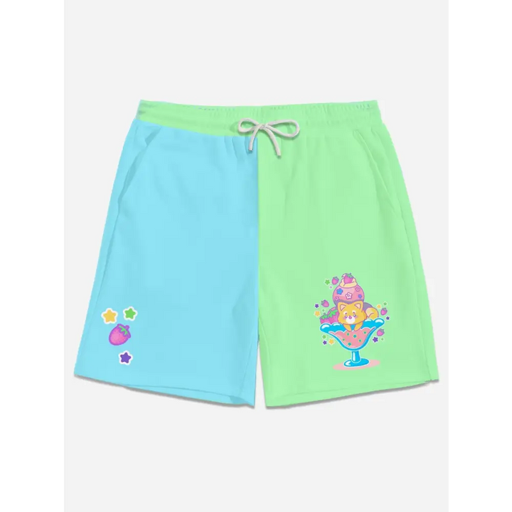 Kawaii color block soft fabric men’s unisex shorts for all-day wear - s / mint-blue - mid-length casual (l50)