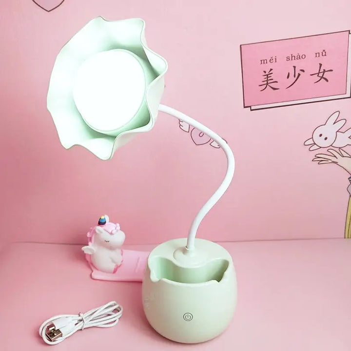 Kawaii girl desk lamp with touch control and pen holder - green