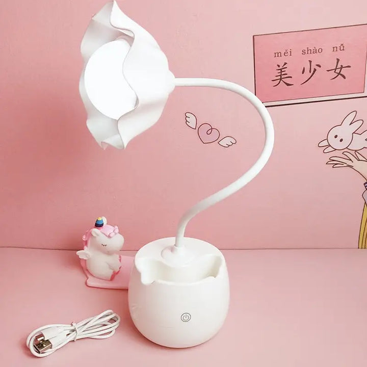 Kawaii girl desk lamp with touch control and pen holder - white