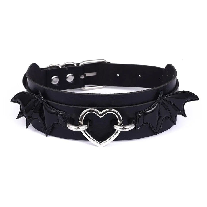 Leather bat choker necklace for punk and goth styles - one size / black - necklace