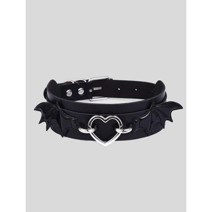 Leather bat choker necklace for punk and goth styles - one size / black - necklace