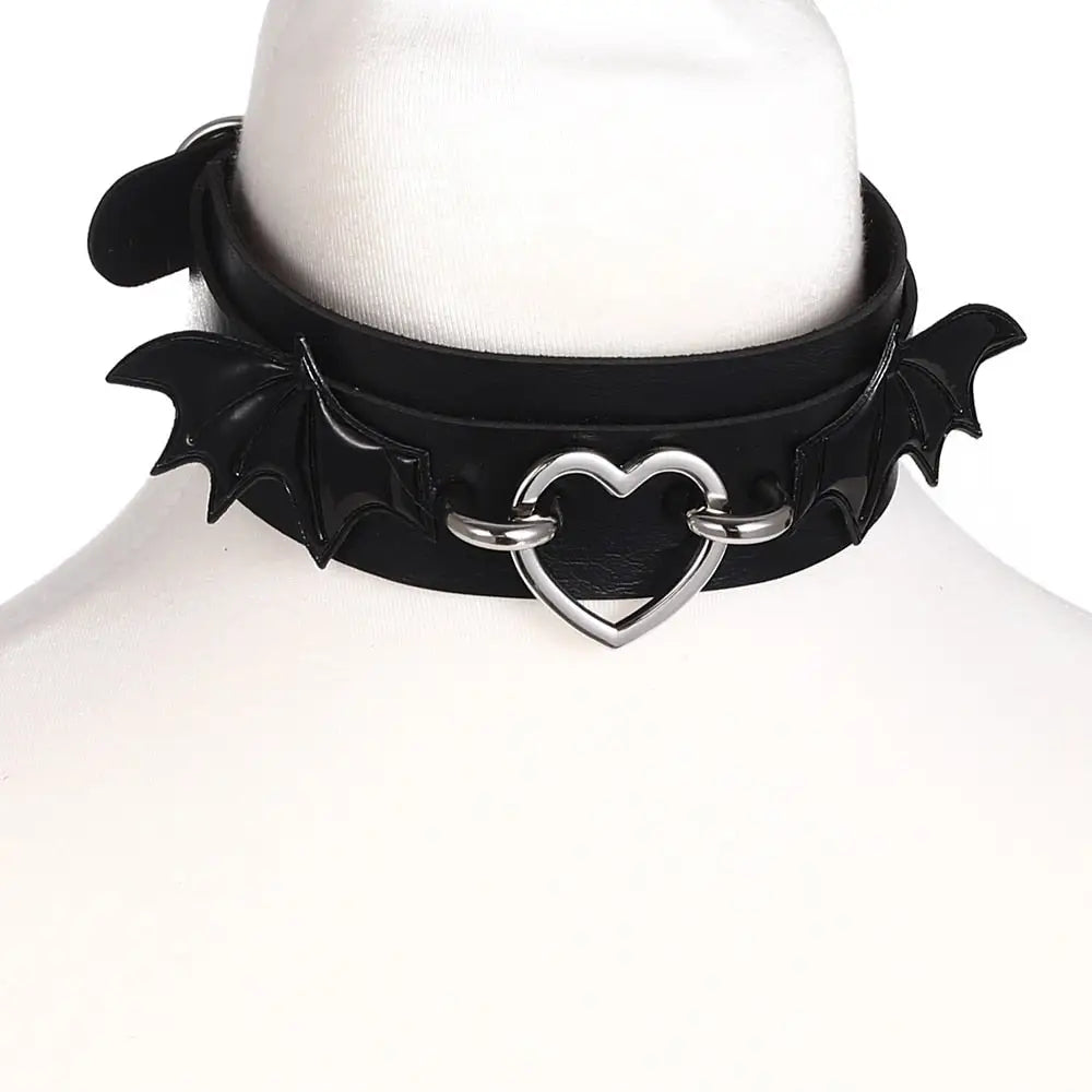 Leather bat choker necklace for punk and goth styles - one size / black - necklace