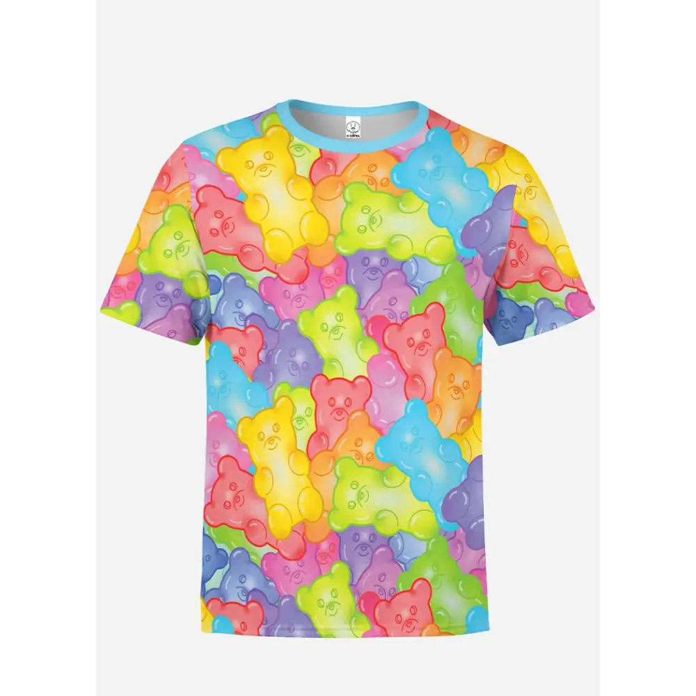 Unisex y2k all over print t-shirt in soft polyester spandex - xs - t-shirt