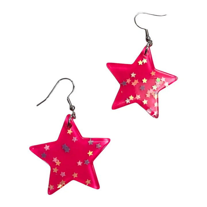 Kawaii magic star earrings handmade acrylic jewelry - hot pink