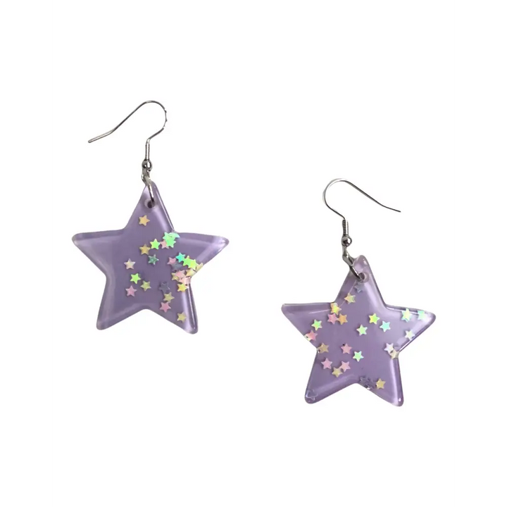 Kawaii magic star earrings handmade acrylic jewelry - lilac