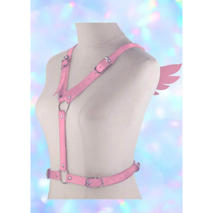 Kawaii pink magical wings body harness in high-quality pu leather - accessories