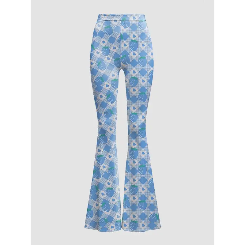 High waisted flare bottoms leggings for y2k style outfits - blue / 1x