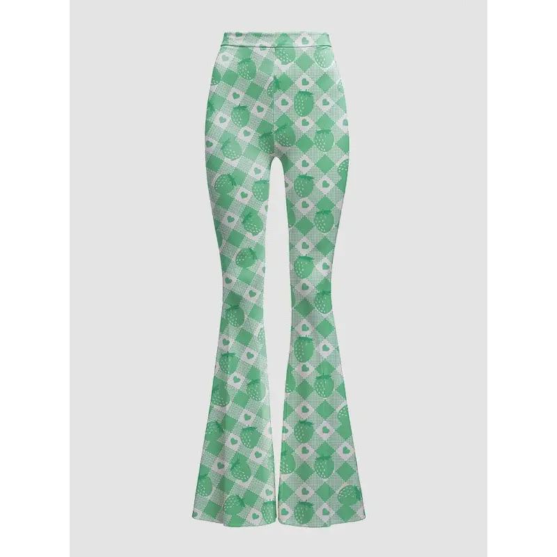 Kawaii plus size strawberry flare pants - green / 1x