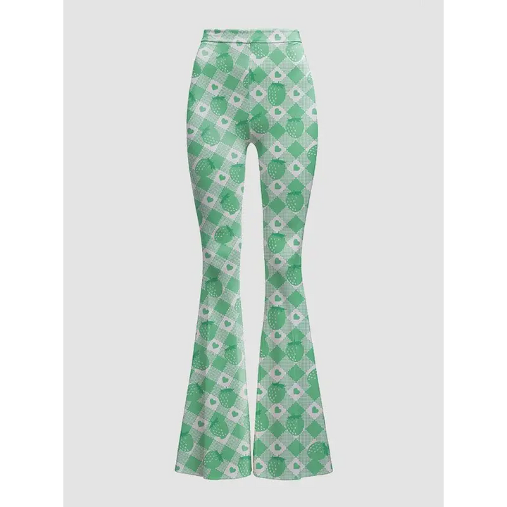 High waisted flare bottoms leggings for y2k style outfits - green / 1x