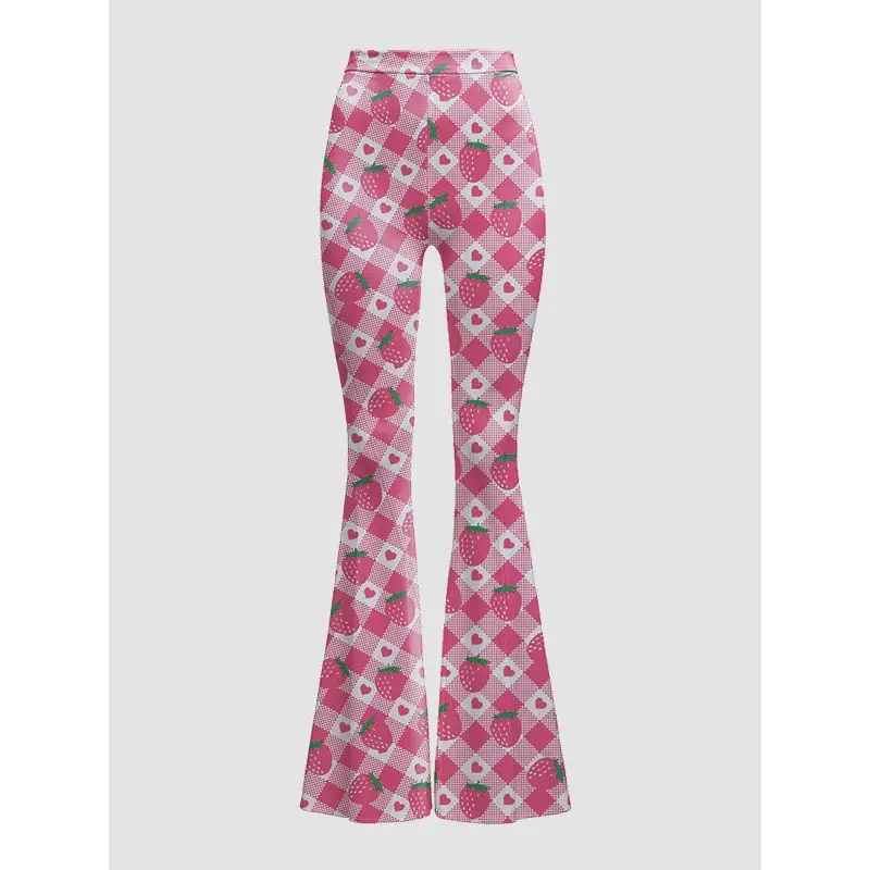 High waisted flare bottoms leggings for y2k style outfits - pink / 1x