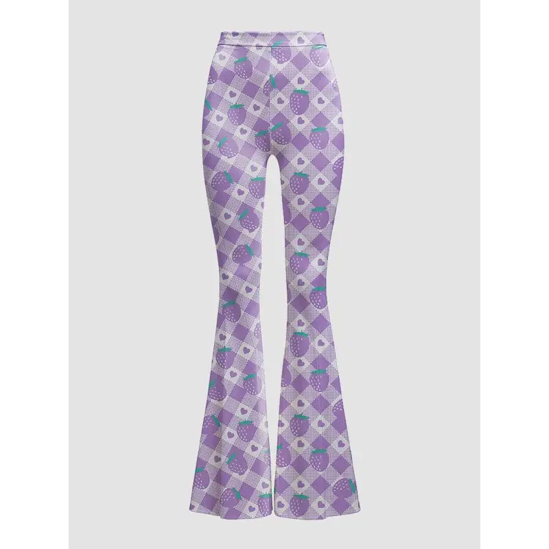 Kawaii plus size strawberry flare pants - purple / 1x