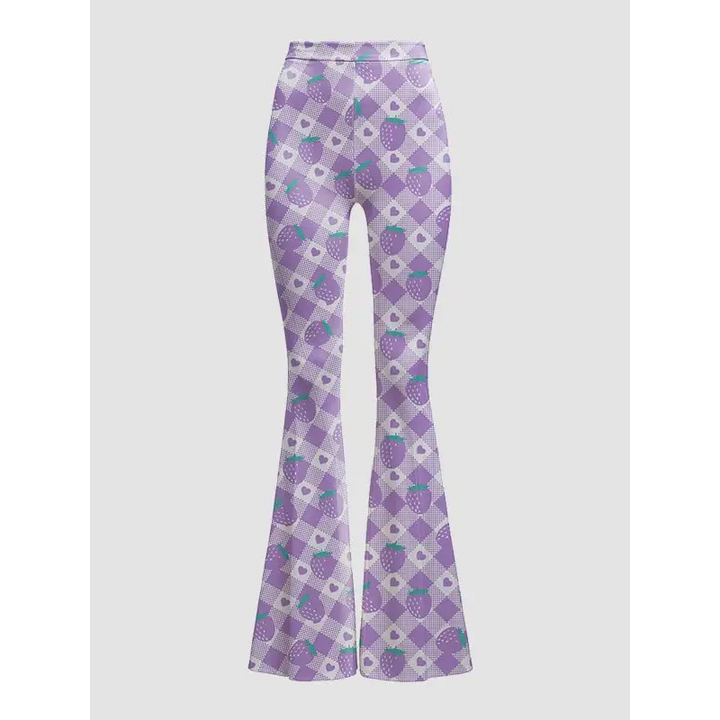 High waisted flare bottoms leggings for y2k style outfits - purple / 1x