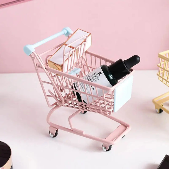 Kawaii shopping trolley for makeup and stationery storage - pink