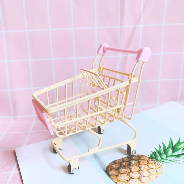 Kawaii shopping trolley for makeup and stationery storage - yellow