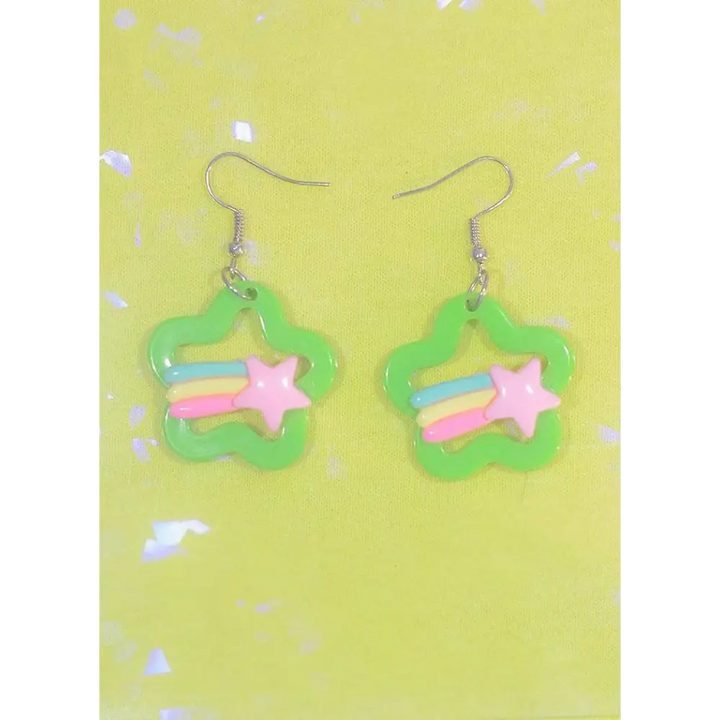 Kawaii star earrings with rainbow studs for a cute style boost - green - earrings