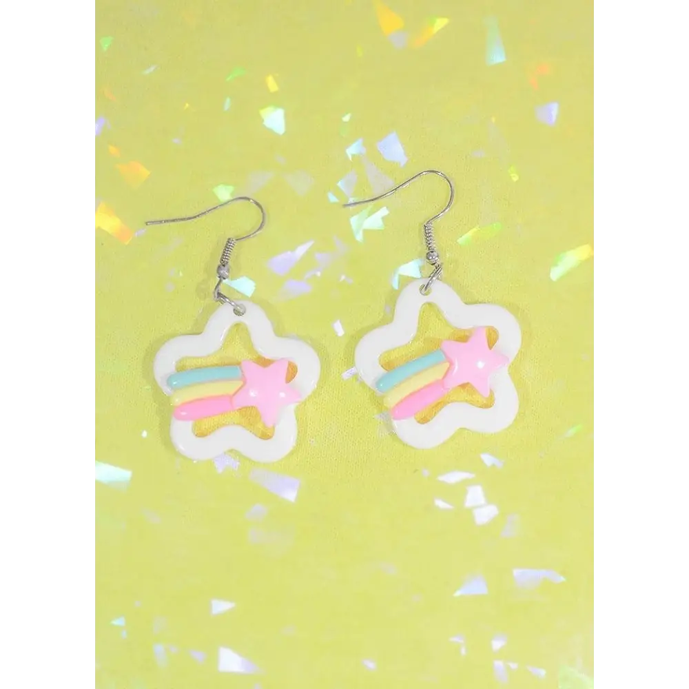 Kawaii star earrings with rainbow studs for a cute style boost - white - earrings