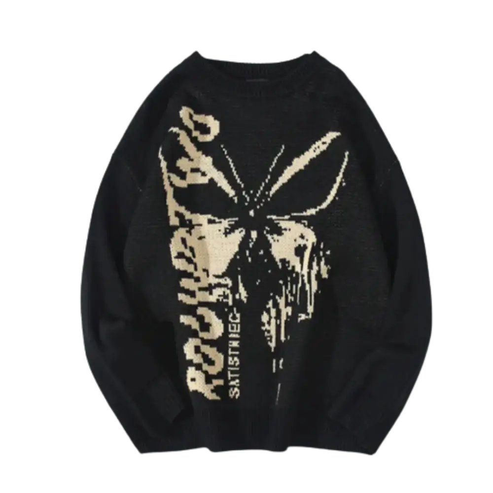 Knitterd butterfly heavy 400gsm sweater y2k - black / m