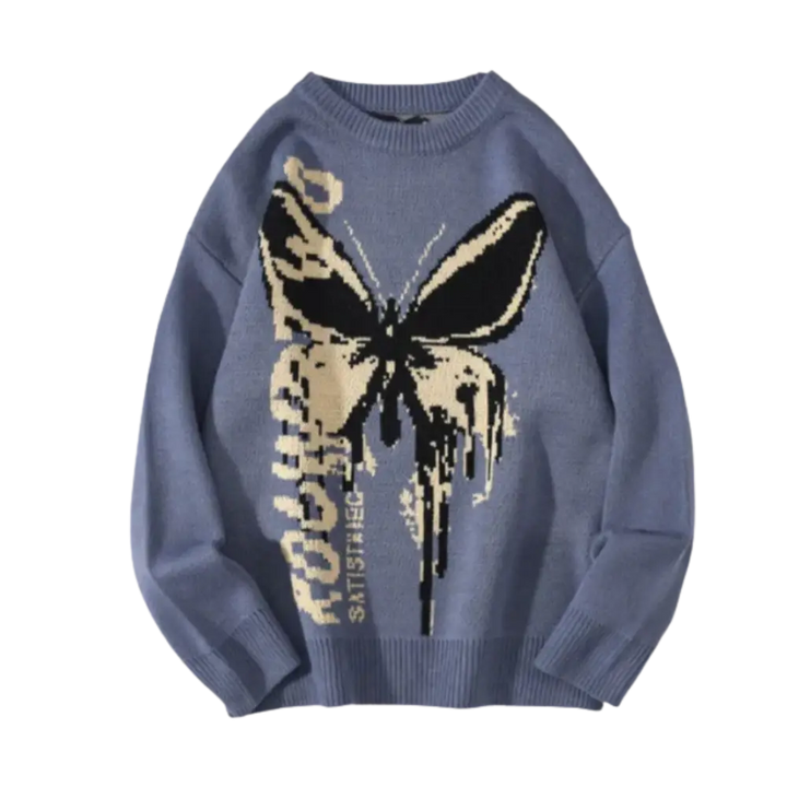 Knitterd butterfly heavy 400gsm sweater y2k - washed blue / m
