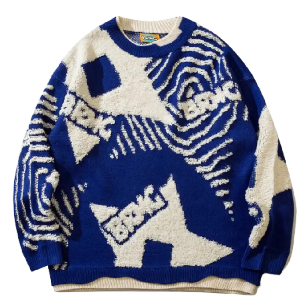 Knitterd stripped star heavy 400gsm sweater blue y2k - s