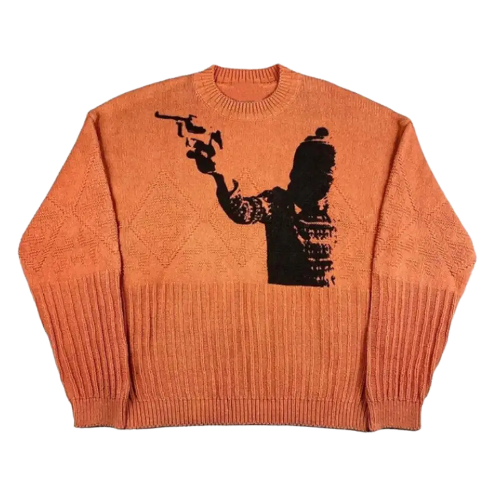 Knittered man heavy 400gsm sweater y2k - orange / m