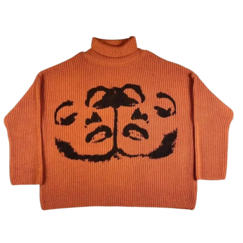 Knittered turtle neck faces heavy 400gsm sweater y2k - orange / m