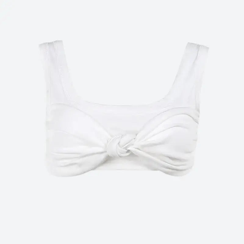 Trendy y2k bra crop top with front knot detail