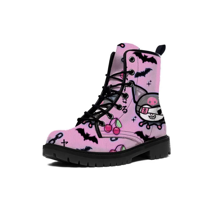 Dangerous bunny pattern boots for a gothic style - us6.5 / pink - martin women (black) (1203h)