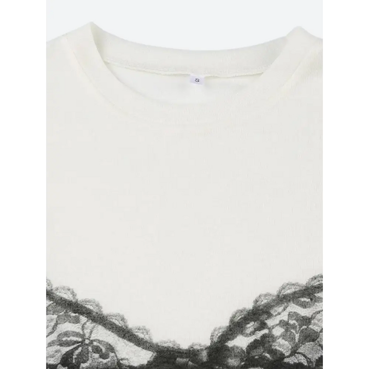 Y2k style relaxed tee with peek-a-boo lace bra detail