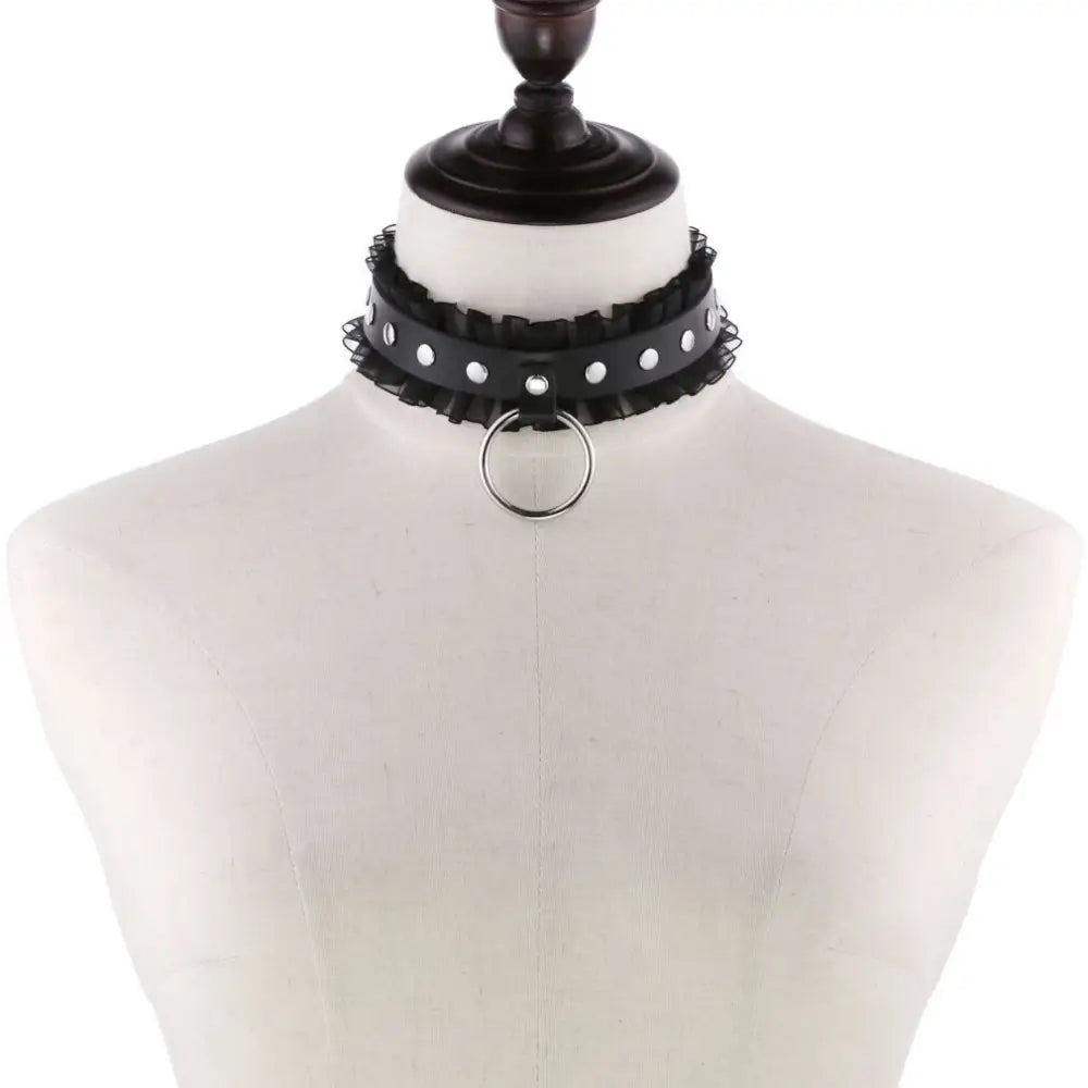 Dark elegance gothic lolita o-ring lace choker necklace - necklace