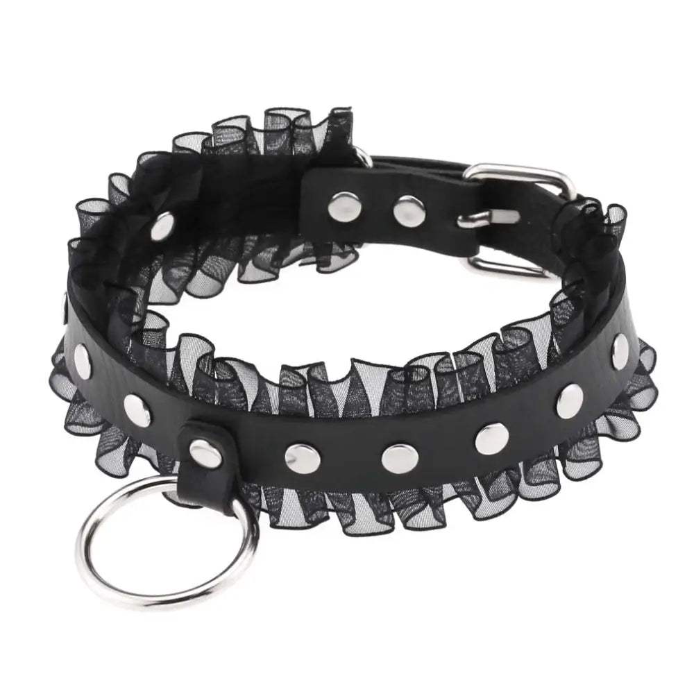 Dark elegance gothic lolita o-ring lace choker necklace - necklace