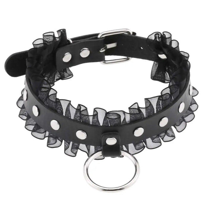 Dark elegance gothic lolita o-ring lace choker necklace - black - necklace