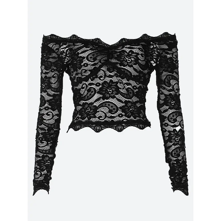 Lace sheer off-shoulder top for y2k grunge style