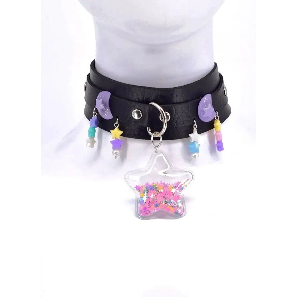 Lavender moon galaxy choker with kawaii pendant and stars